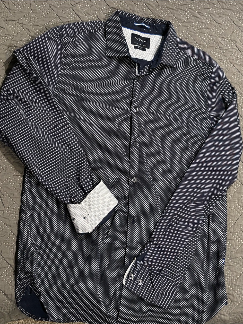 Men's Slim Fit Navy Microdot Shirt Jacket by Cactusman
